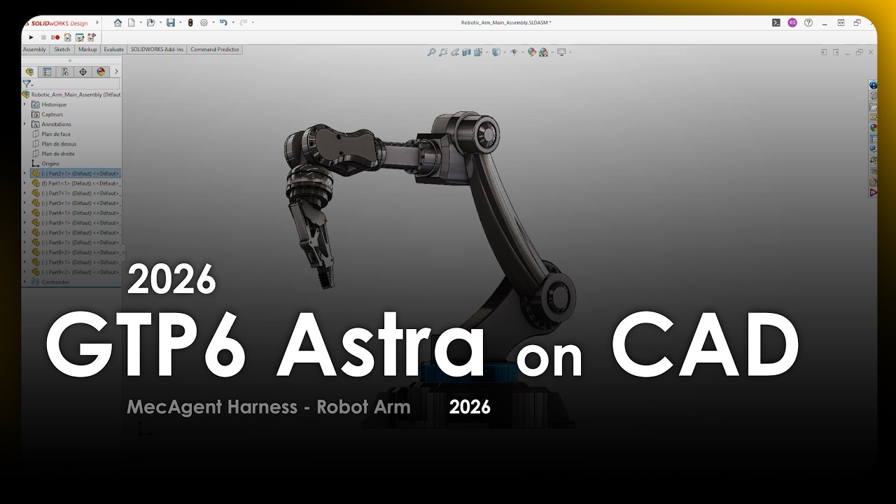 GPT-6 Astra on CAD (SolidWorks 2026) with MecAgent - Robot Arm