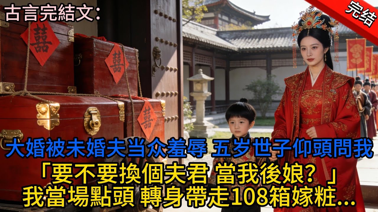 【完結文】大婚被未婚夫当众羞辱，五岁世子竟喊我后娘，仰頭問我「要不要換個夫君 當我後娘？」我當場點頭 轉身帶走108箱嫁粧...#小説 #古風 #古言