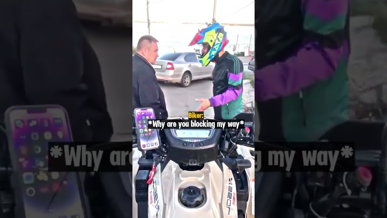 Road Raging Man Blocks Biker's Way
