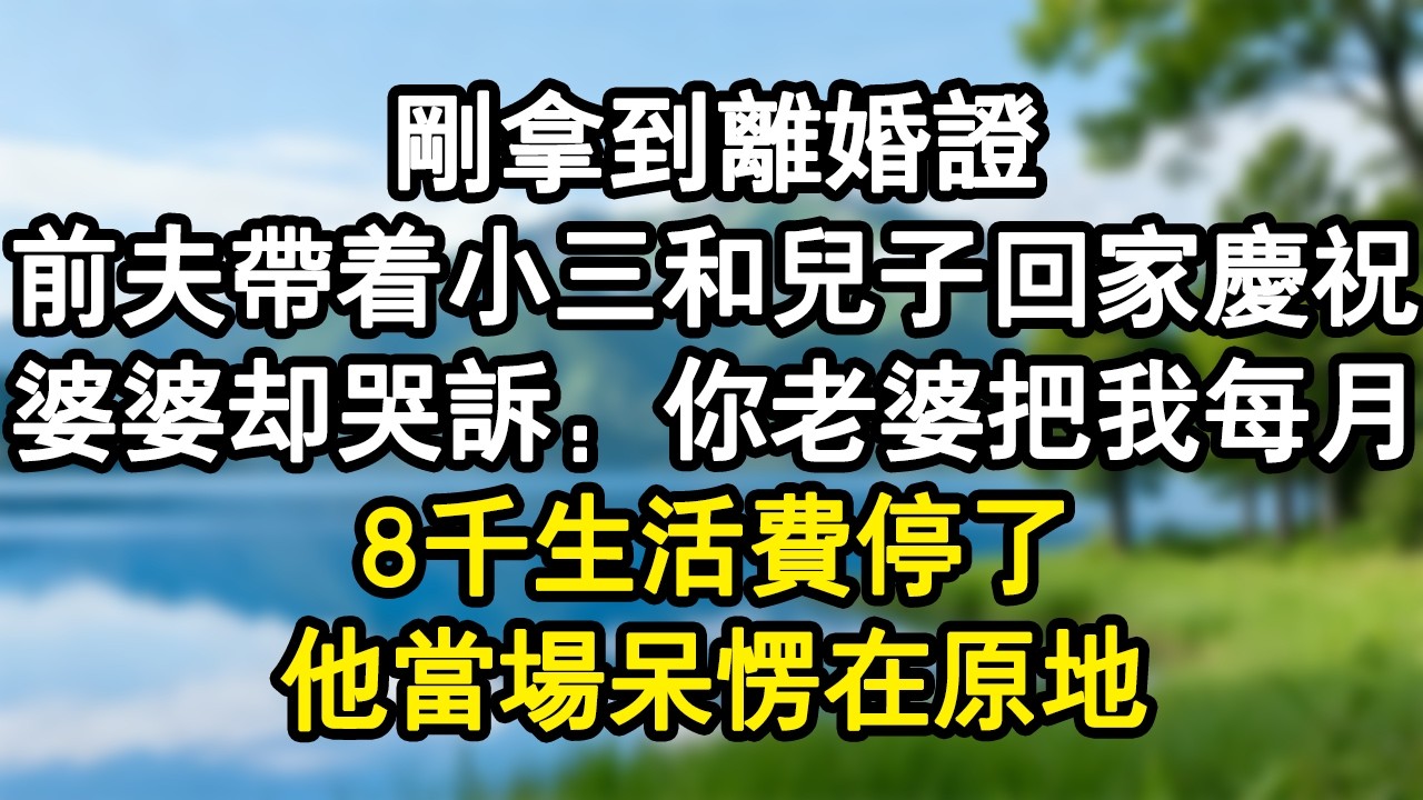 剛拿到離婚證，前夫帶著小三和兒子回家慶祝，婆婆卻哭訴：你老婆把我每月8千生活費停了，他當場呆愣在原地.#家庭故事 #生活經驗 #為人處世