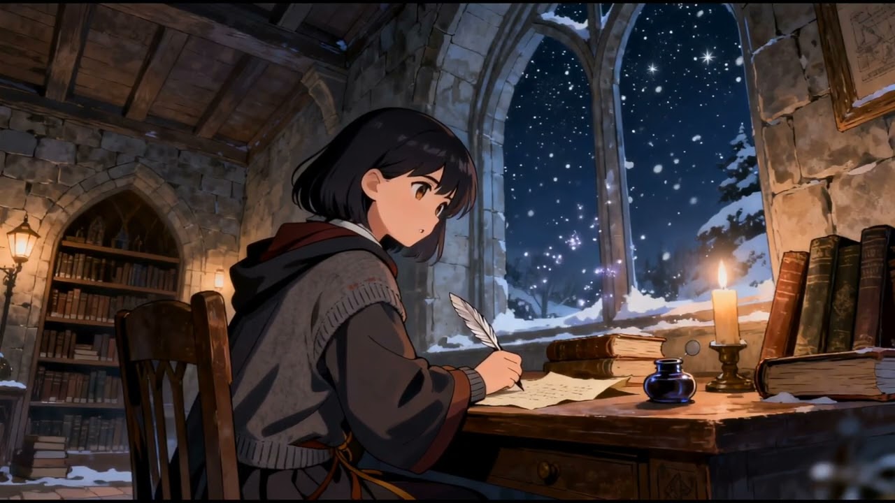 Studying in a Quiet Magic Library ❄️ Winter Night Lofi for Focus 静かな魔法書庫の冬の夜｜Lofi作業用BGM