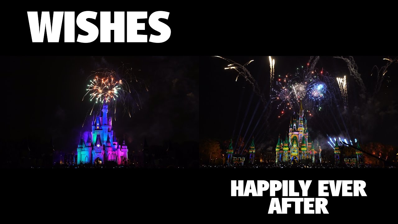 WISHES & HAPPILY EVER AFTER Fireworks Side by Side Comparison | Walt Disney World