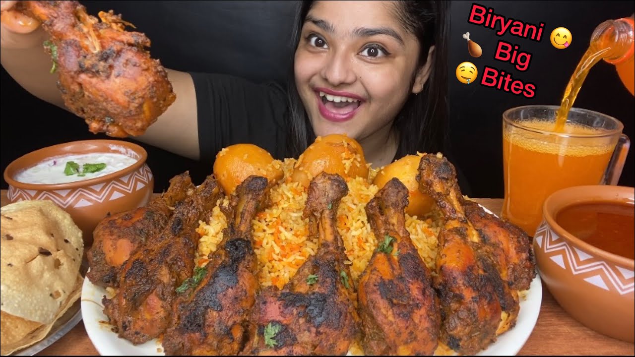 KOLKATA STREET STYLE BIRYANI WITH TANDOORI CHICKEN LEG PIECE 🍗 AND RAITA | BIG BITES | EATING SHOW