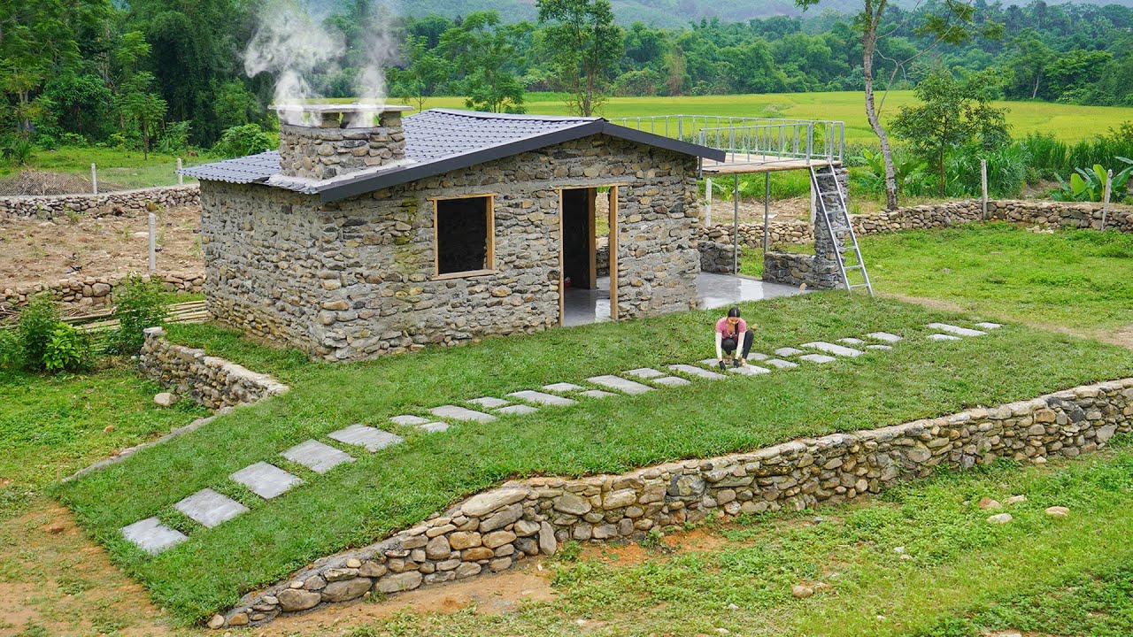 Full Video: Next 30 Days To Complete The Stone House With Chimney-Fireplace _Thoa Bushcraft
