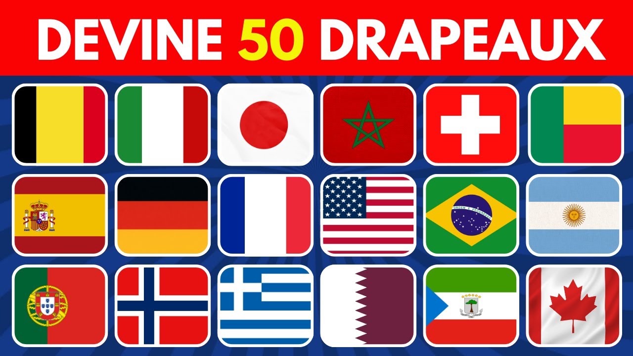 Devine 50 PAYS par leur DRAPEAU 🚩🌍🧠 | Facile, Moyen, Difficile | Quiz géographie