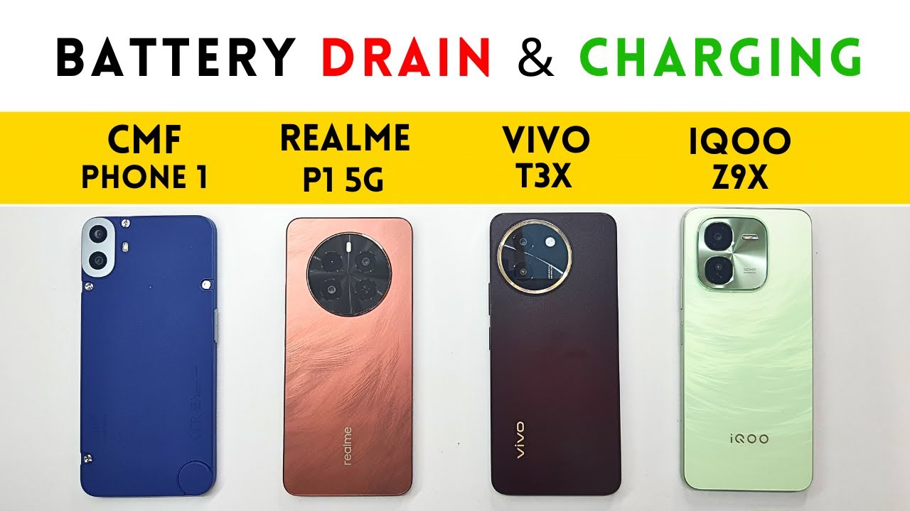 (5G) BATTERY Drain and CHARGING 🔋 CMF Phone 1 vs Realme P1 vs VIVO T3 vs iQOO Z9x🔥