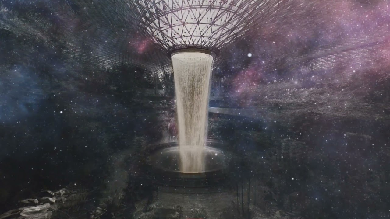 10 Hour Loop Ambient Relaxing Music | Singapore | Rain Vortex | Changi Airport