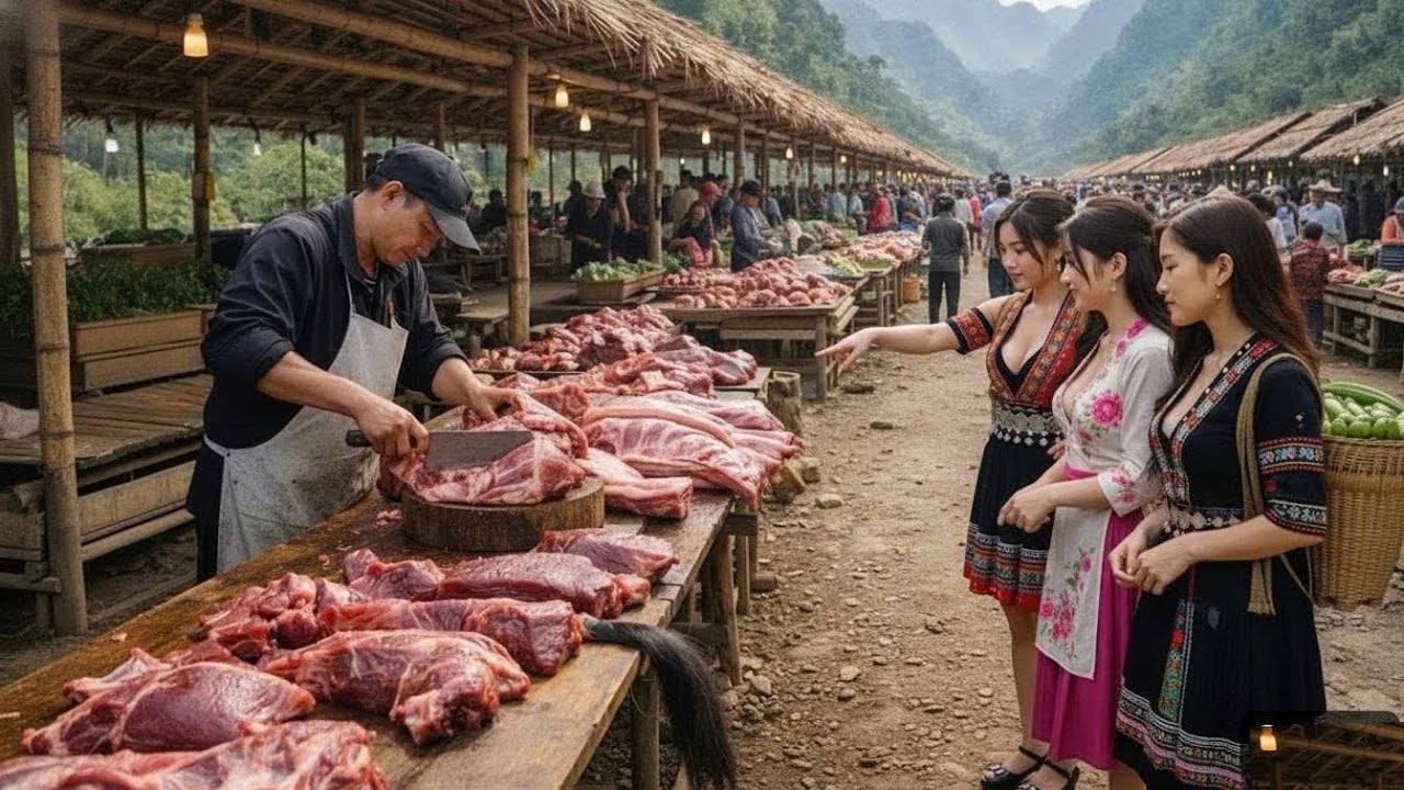Explore Vietnamese Local Market – Fresh Pork, Mountain Produce & Traditional Cakes.