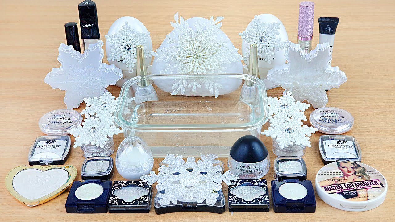 WHITE SLIME   Mixing makeup and glitter into Clear Slime Satisfying Slime Videos