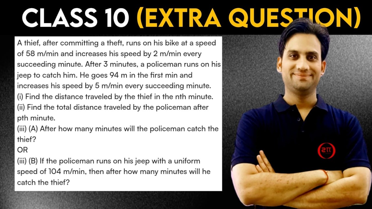 A thief, after committing a theft, runs on his bike at a speed of 58 m/min and increases his speed