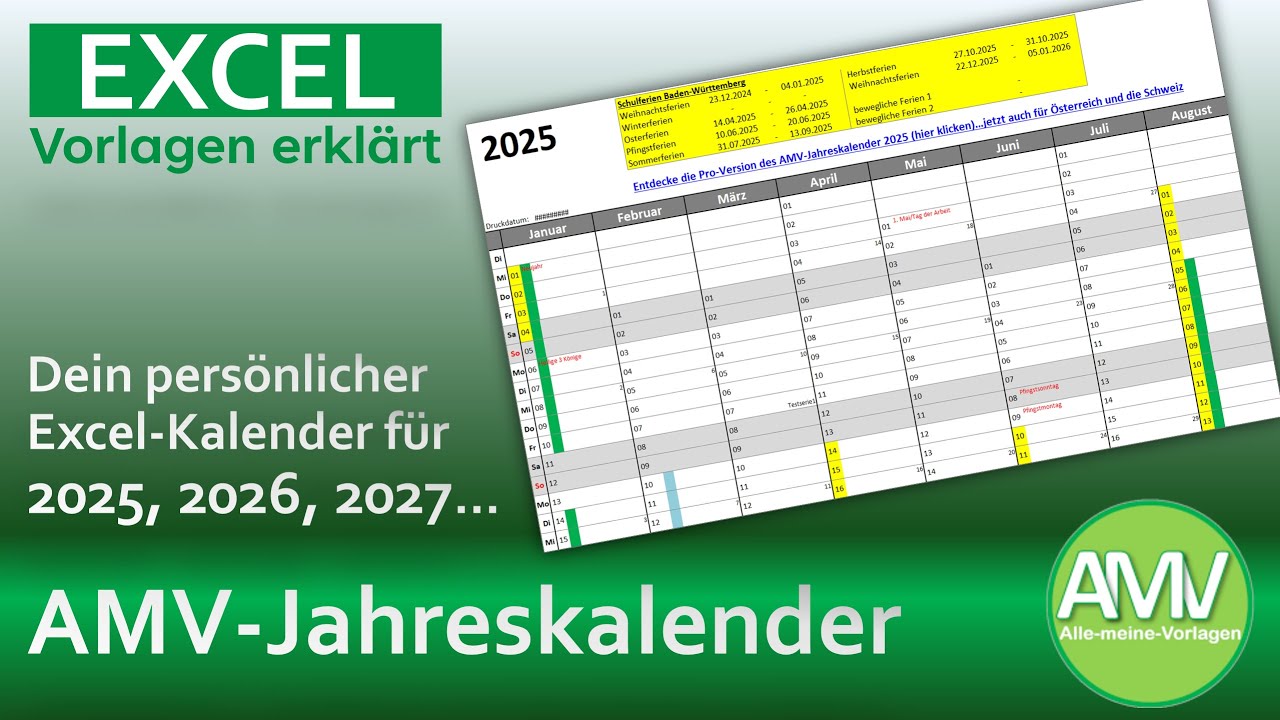 Excel Vorlage AMV-Jahreskalender 2025 - Dein persönlicher Excel Kalender