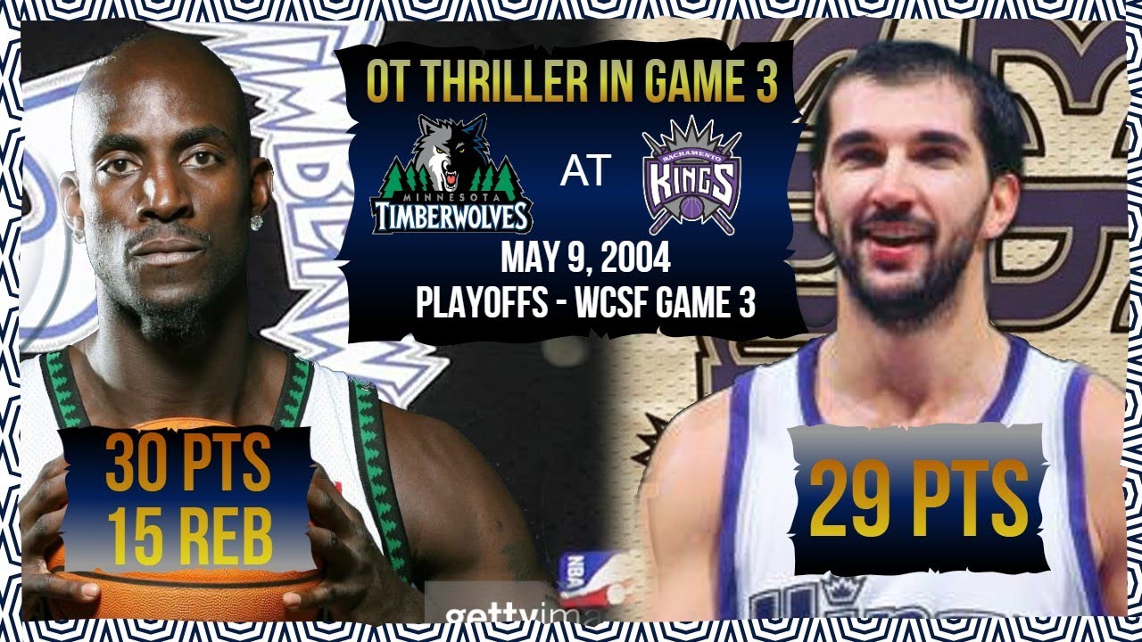 NBA Duel: Kevin Garnett 30pts 15reb vs Peja Stojakovic 29pts - Wolves @ Kings - Playoffs 04 G3 WCSF