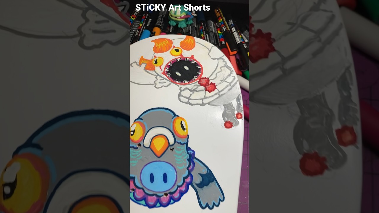Drawing Pennywise Fall Guys with Posca Markers on a Skateboard #shorts  #satisfying #art