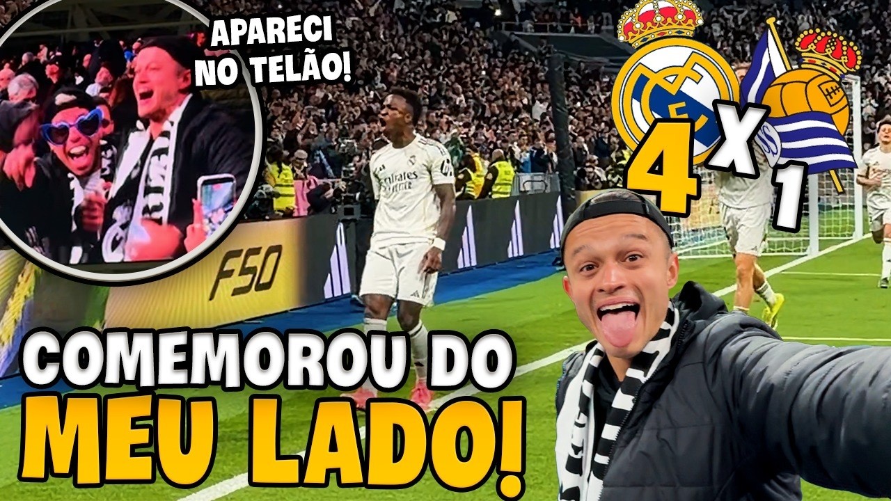 VINI JR COMEMOROU O GOL NA NOSSA FRENTE E APARECI NO TELÃO DO BERNABEU!