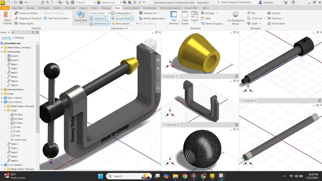 How to Model a G-Clamp in Autodesk Inventor | Step-by-Step Tutorial