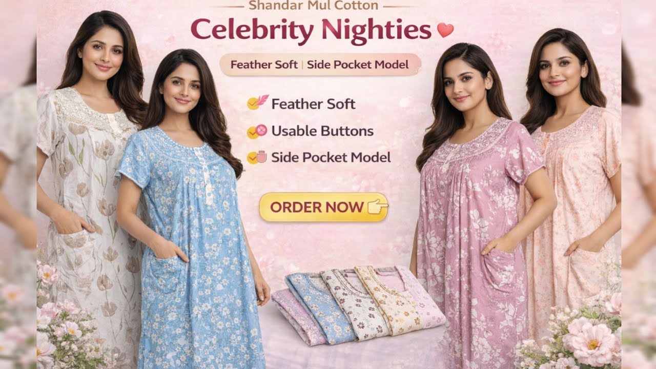 💕Feather Touch Celebrity Nightys✨Soft Mul & Spun Cotton | L regular/XL #nighty #nightycollection