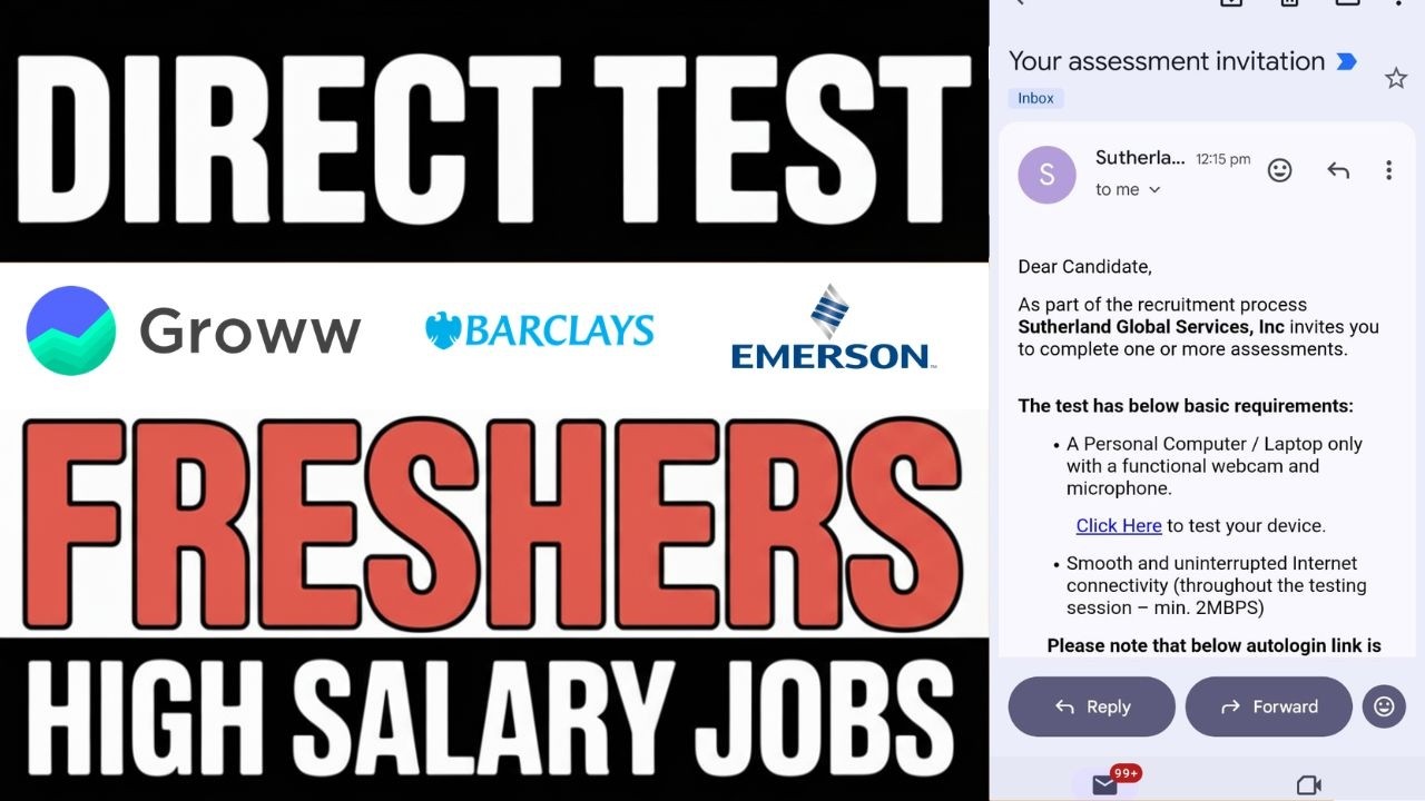 Direct test Hiring From Sutherland | Groww, Barclays, Emerson, HP Jobs  Apply Now