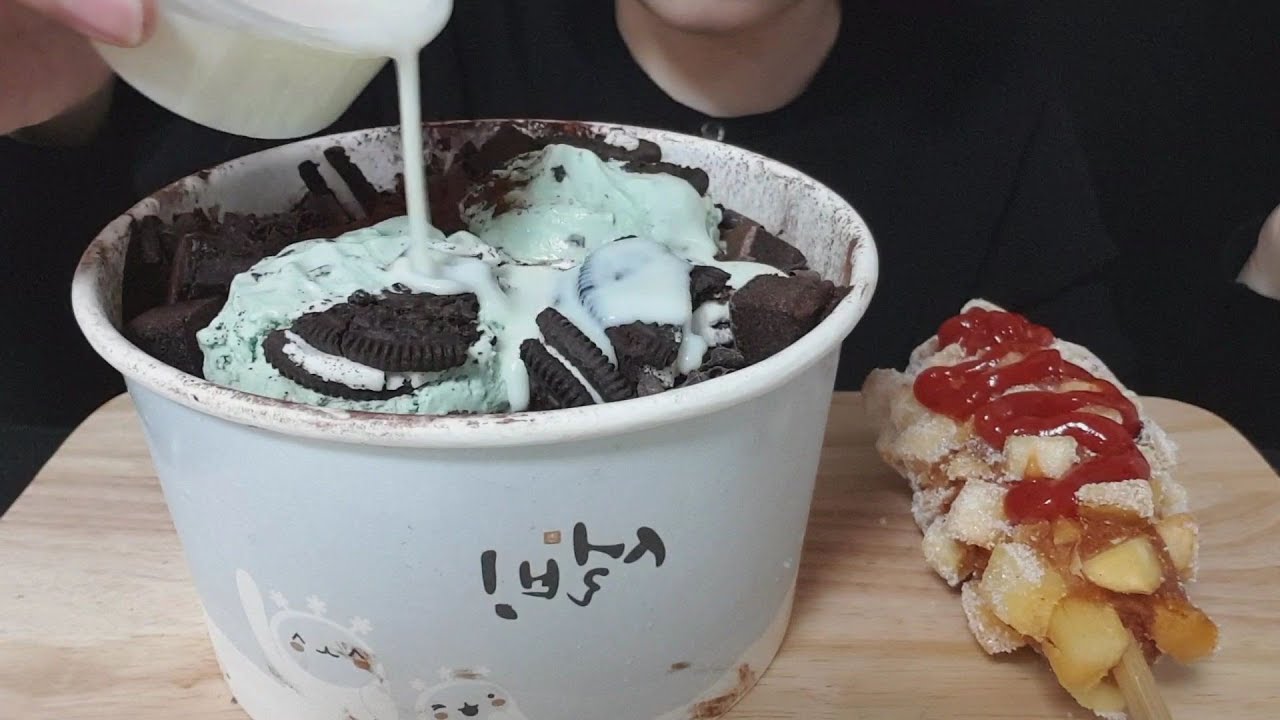 설빙 민트초코 빙수, 명랑 감자통모짜 먹방 mint chocolate bingsu, potato cheese hot dog mukbang