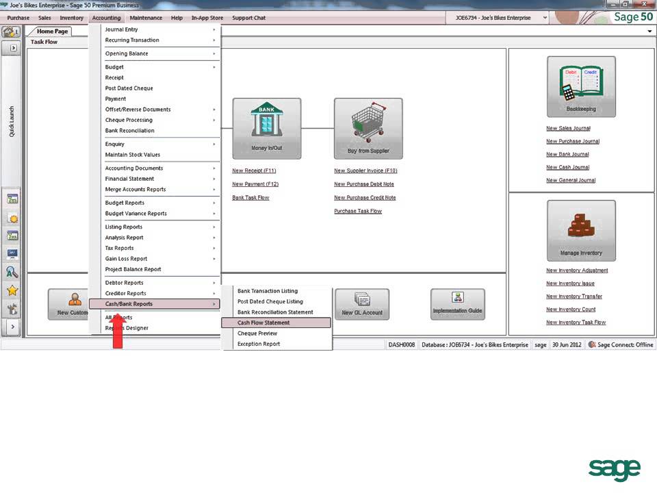 Sage 50-Cash Flow Statement