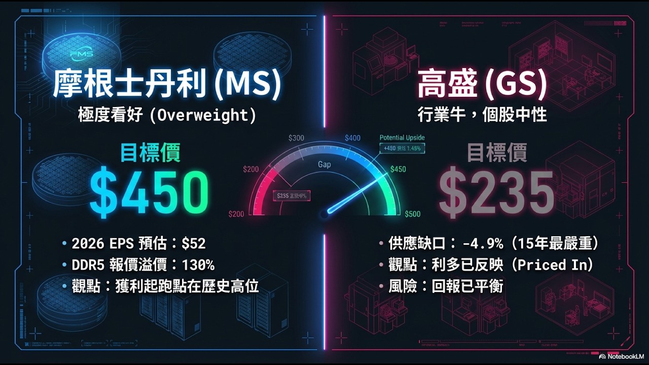 目標價 $450 vs  降評中性！大摩與高盛的美光世紀大戰：EPS $52 美元是瘋狂幻想還是精準