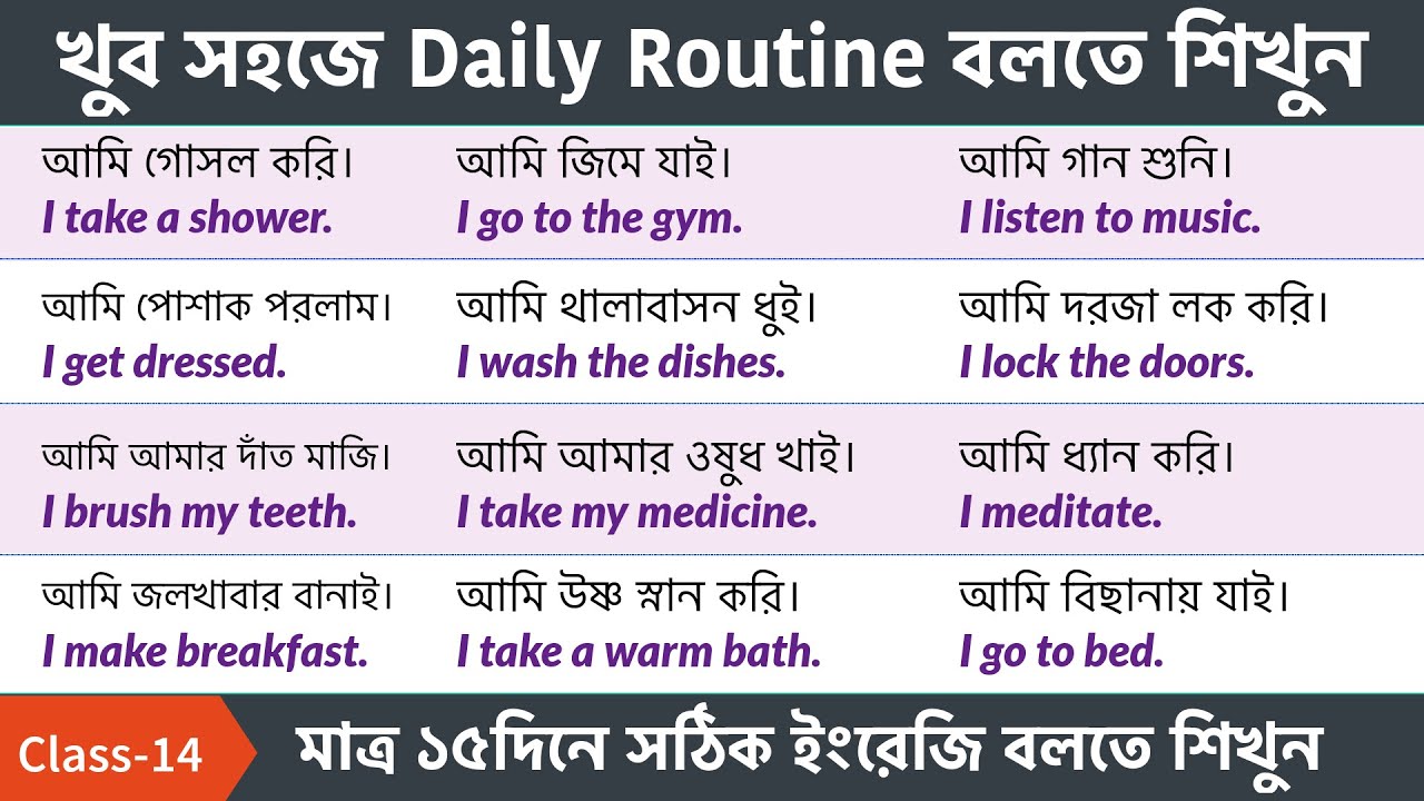 Class-14 || খুব সহজে Daily Routine বলতে শিখুন || Talking about Daily Routine - Spoken English Bangla