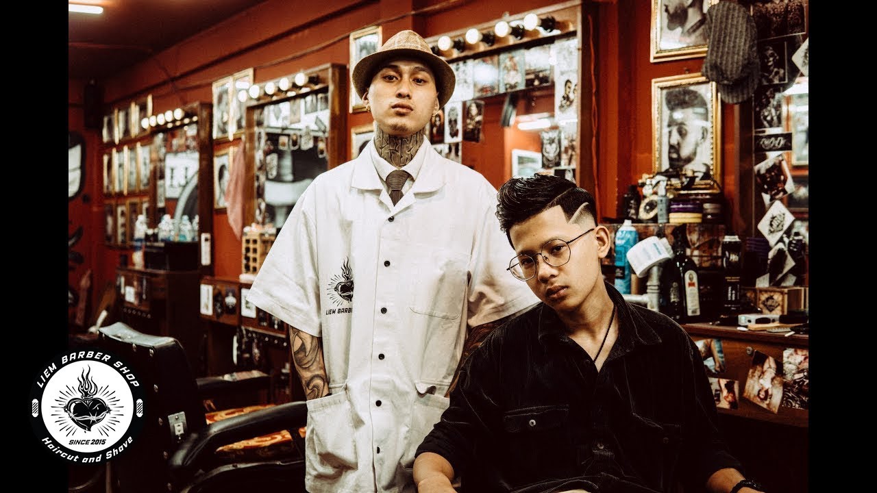 [Liem Barber Shop's collection] Drop fade with pompadour hairstyle and some tattoo hair