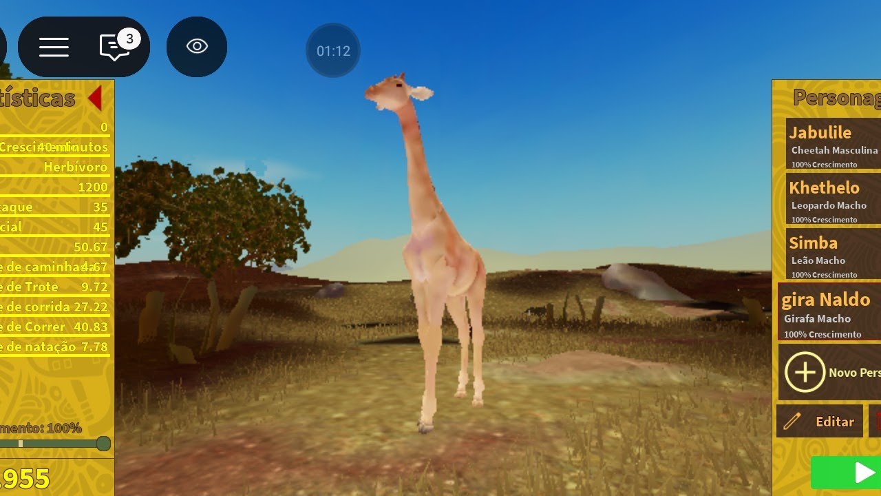 Sobrevivendo com a girafa em savana Life no Roblox