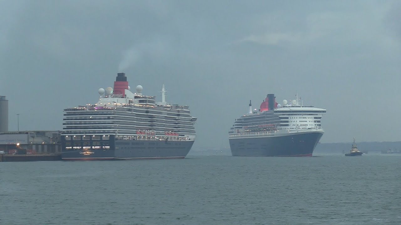 QUEEN MARY 2 ARRIVES FROM NEW YORK & QUEEN VICTORIA WAITING TO DEPART FOR AMSTERDAM 7/11/25