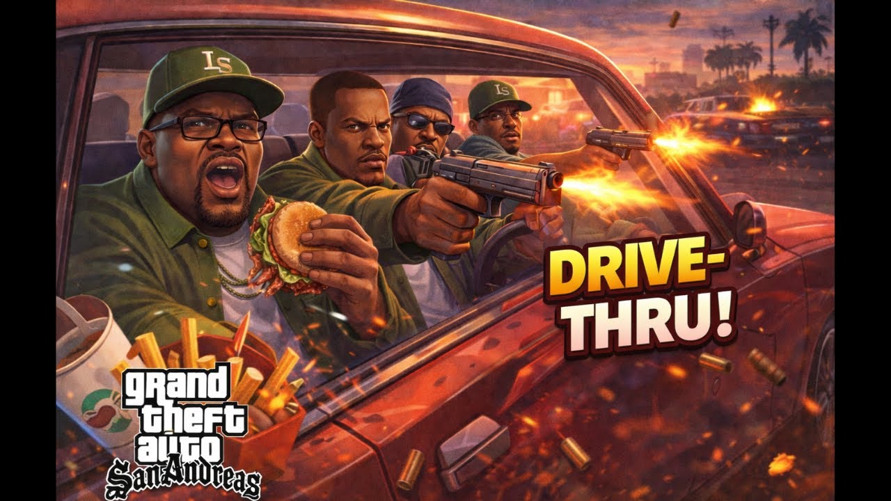 DRIVE THRU! TIROTEIO, CONFUSÃO E HAMBÚRGUER NO GTA SAN ANDREAS 🍔💥