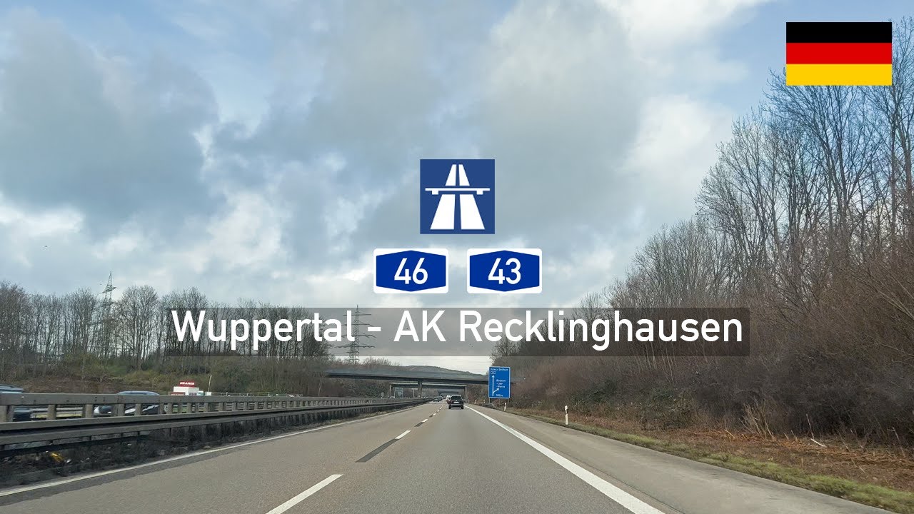 Driving in Germany: Autobahn A46 & A43 from Wuppertal to AK Recklinghausen