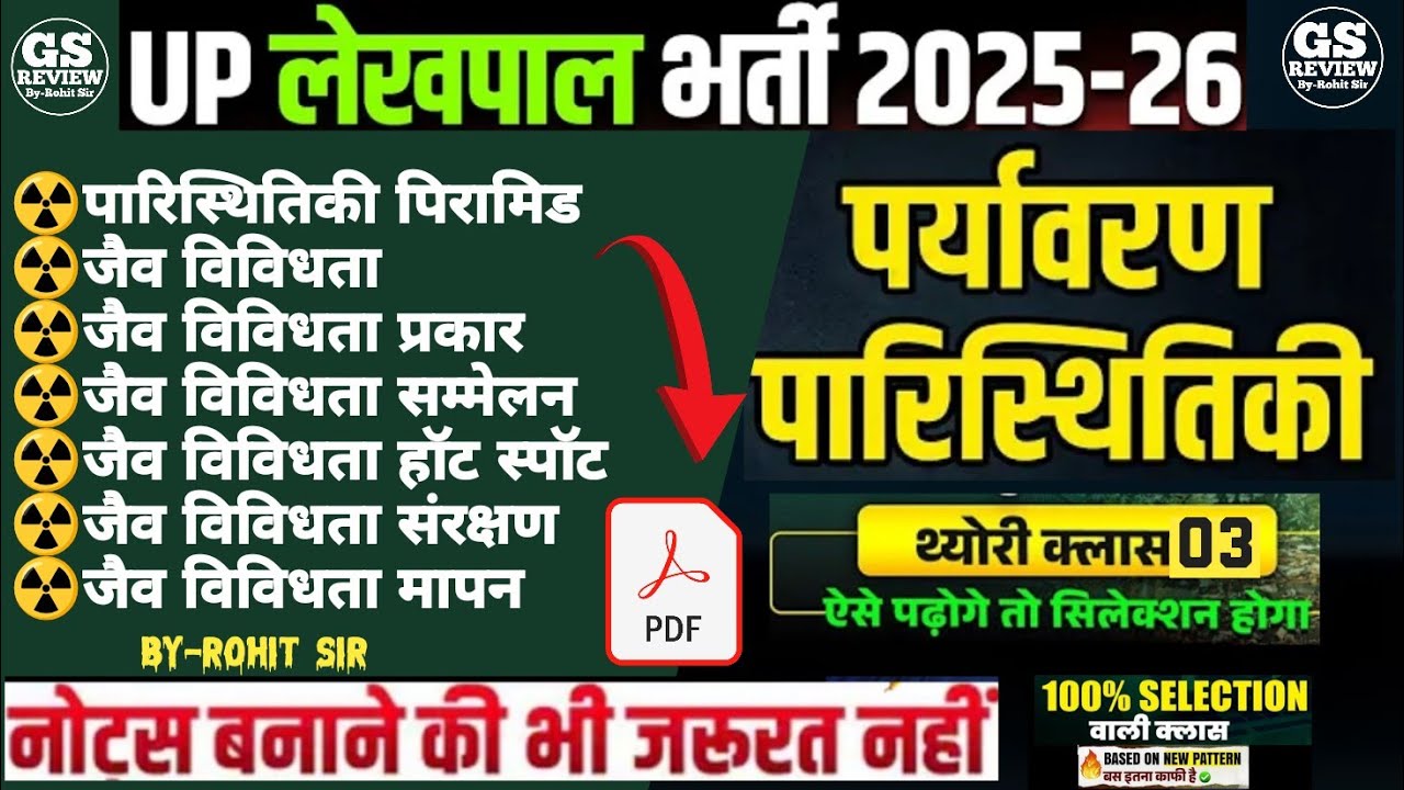 पर्यावरण पारिस्थितिकी 💯|| Environment and Ecology || बस इतना पढ़ लो|| class for Lekhapal || Class 03
