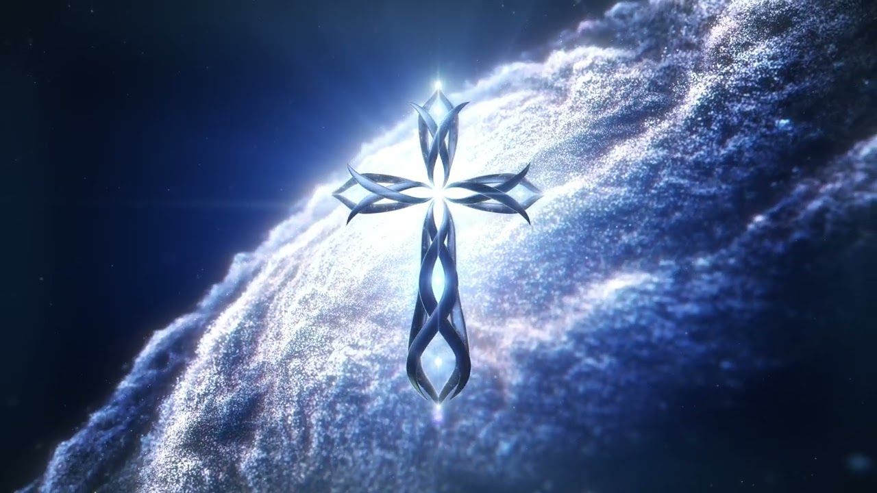 Deep Blue Cosmic Galaxy and Radiant Glowing Cross || 1 Hour Cinematic Worship Background Loop 4K