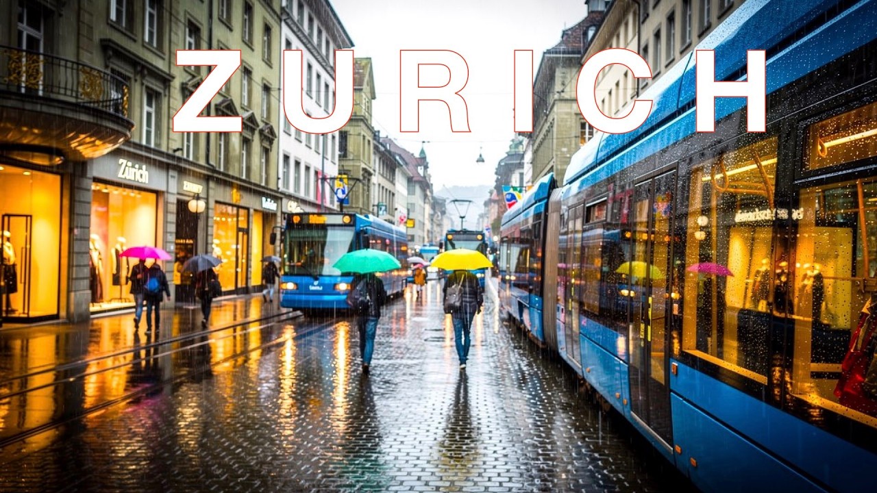 Zurich in Rain early Spring walking Switzerland  Tour 🇨🇭