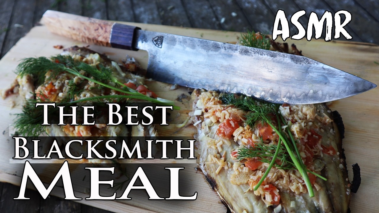 Fire Crackling, Blade Slicing, Fish Searing | Blacksmith BBQ ASMR