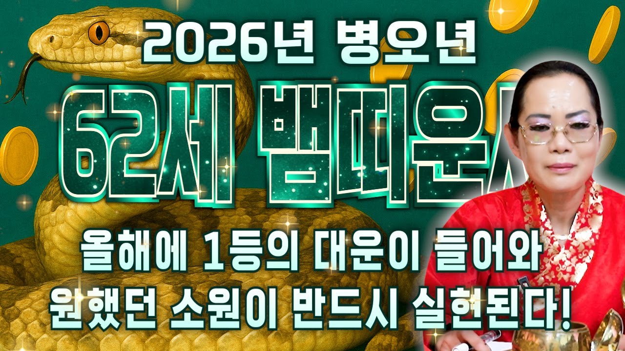 [2026년 62세 뱀띠운세] 1965년생 뱀띠가 X월에 태어났다면 2026년에 100% 대박납니다! 금전,귀인,문서운 모두 펑펑 터진다!! 1965년생 62세 뱀띠 운세