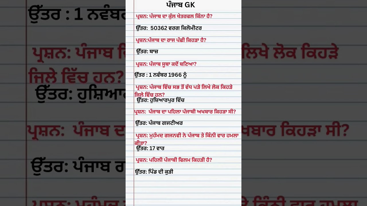 punjab gk quizz for punjab police constable exam 2025  labour inspector psssb clerk exam