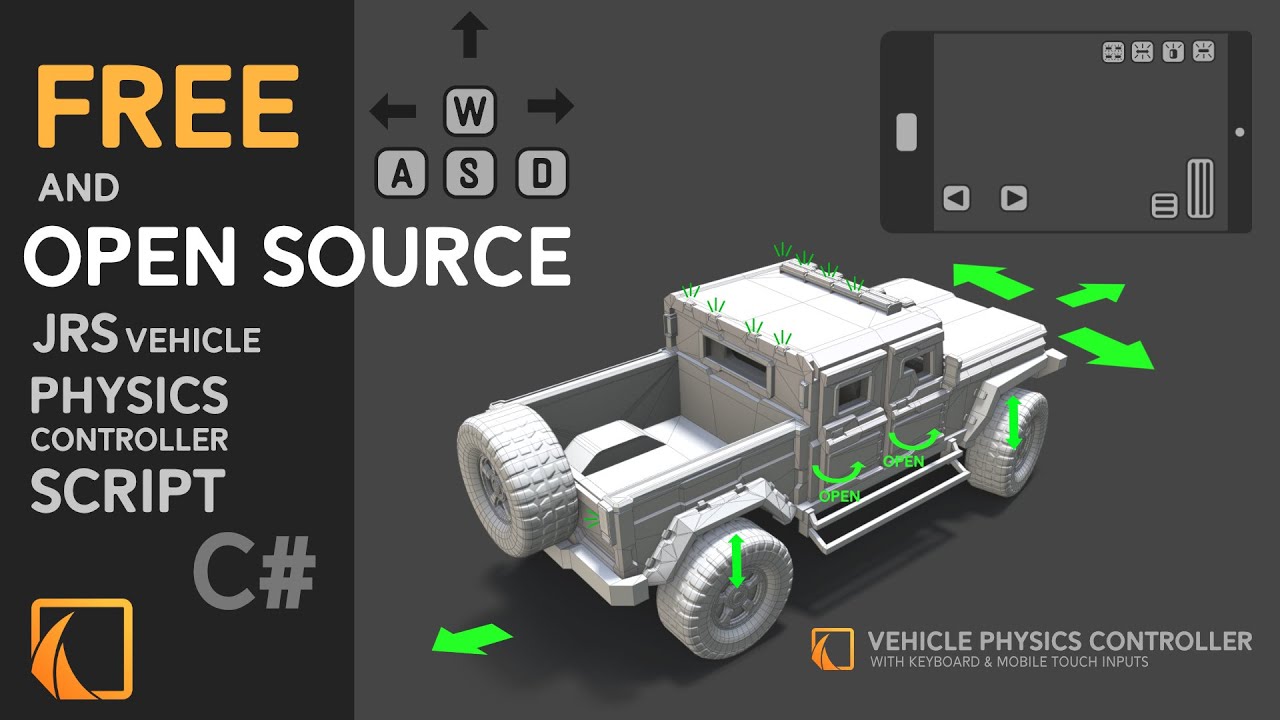 Free and open source JRS Vehicle Physics Controller  script for Unity