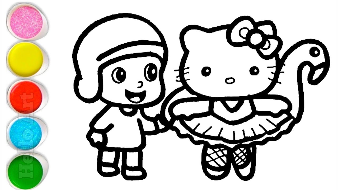Cute Pocoyo With Hello Kitty Duck Drawing, Painting and Coloring For Kids and Toddlers_ Child Art