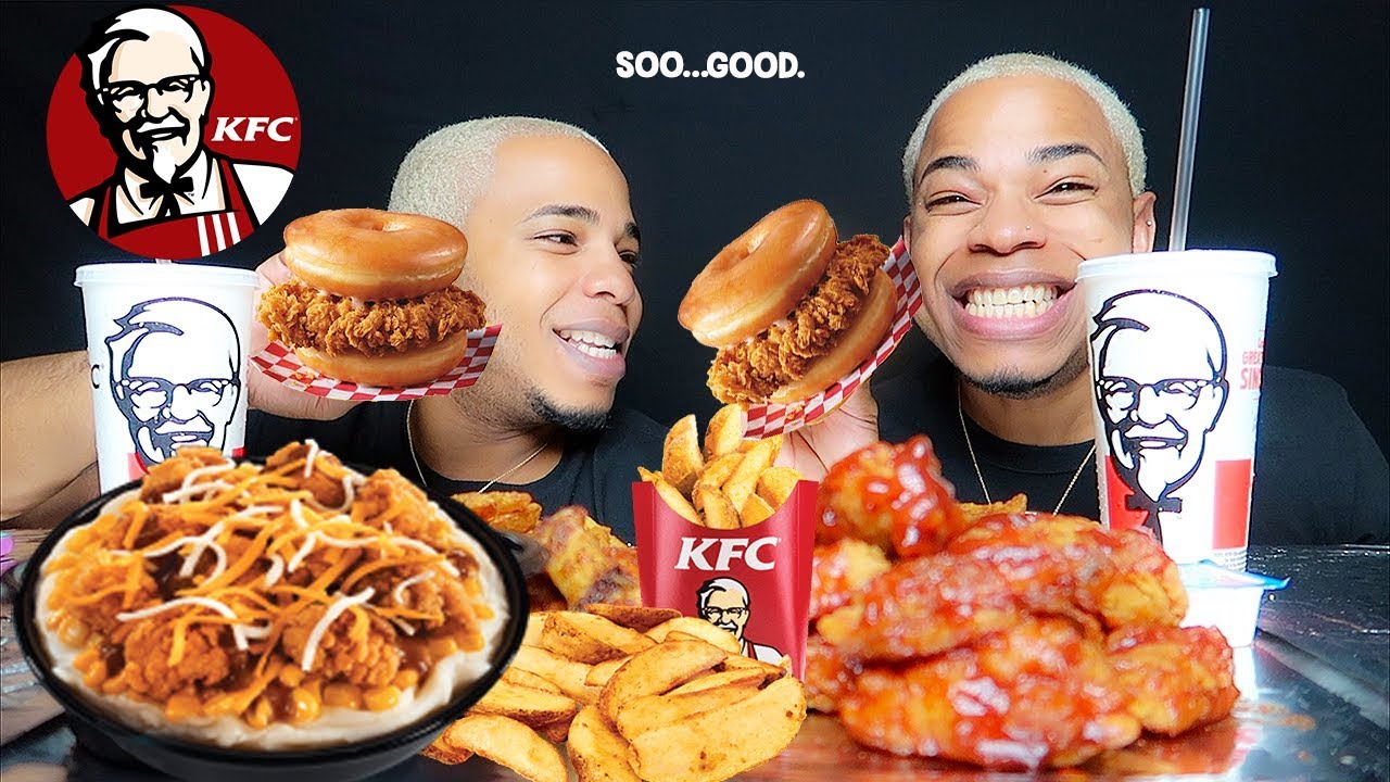 KFC DONUT CHICKEN SANDWICH + FAMOUS BOWL + HONEY BBQ WINGS MUKBANG + #AskBaddieTwinz