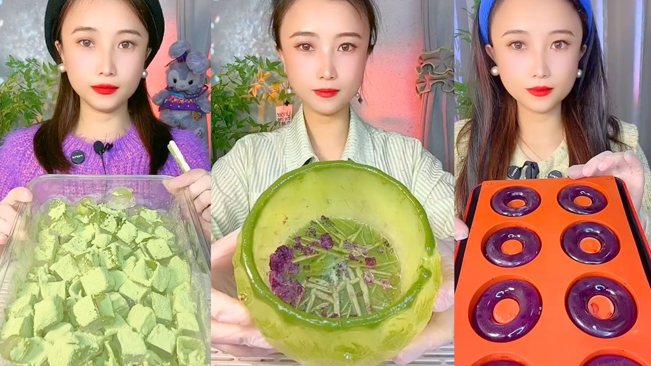 Green Jelly Cubes and Crystal Dessert ASMR Feast