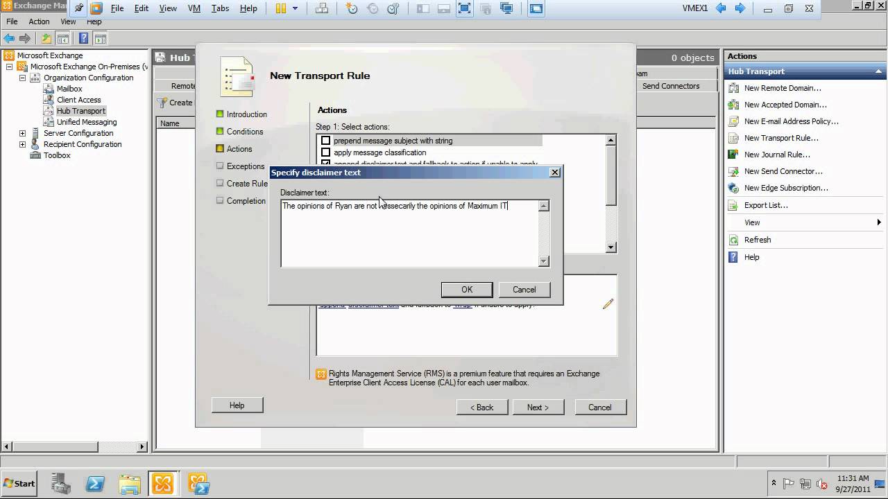 How to Add a Disclaimer in Exchange 2010