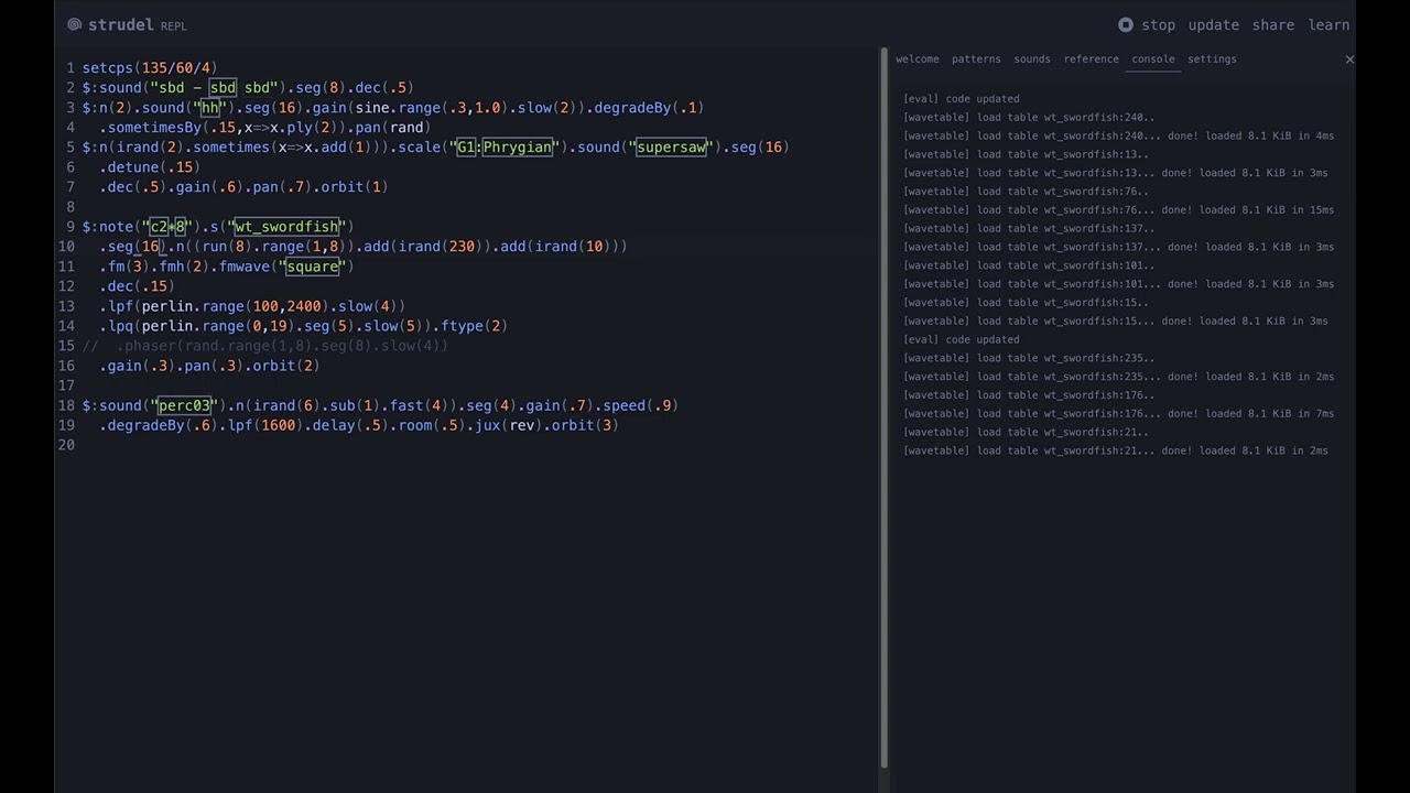 Strudel Live Coding #32: glitch wavetable 2