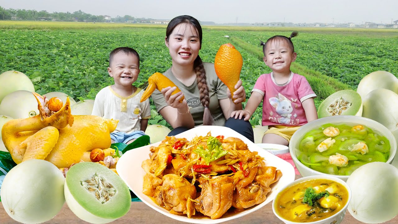 Breakfast with Ginger Fried Chicken for a Productive Giant Honeydew Harvest Day | Village Life