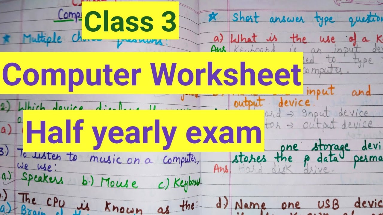 Class 3 Computer half yearly exam Question Paper 2024-25 | Class 3 Exam Paper Computer worksheet