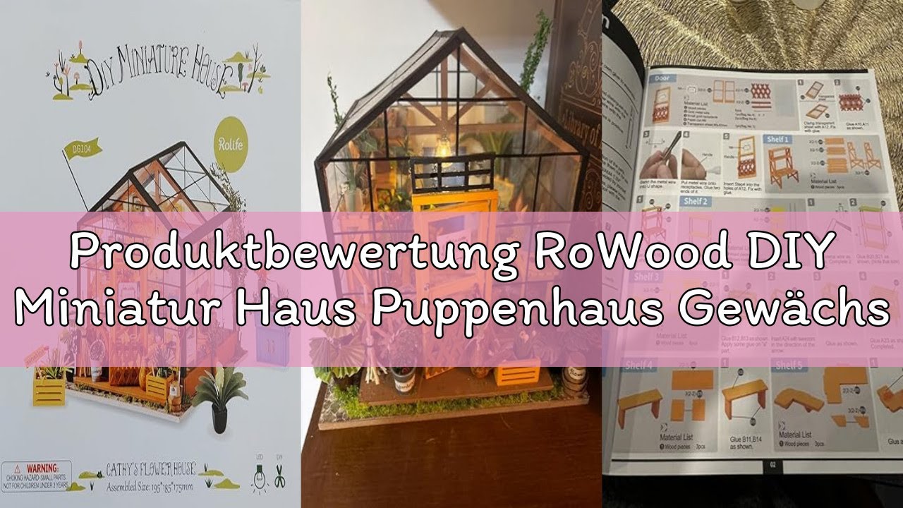 Produktbewertung RoWood DIY Miniatur Haus Puppenhaus Gewächshaus mit Licht, DIY Mini Holz Haus Model