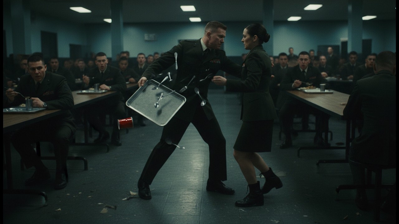 A US Marine Pushed Her in the Mess Hall — Unaware She Held a Higher Rank Than Everyone There.