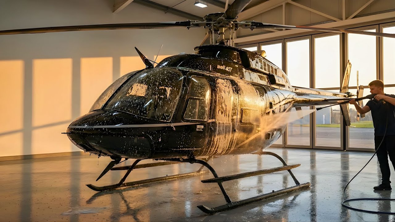 Bell 407 Helicopter Wash 🚿 | Luxury Private Aircraft Cleaning ASMR | Satisfying Wash