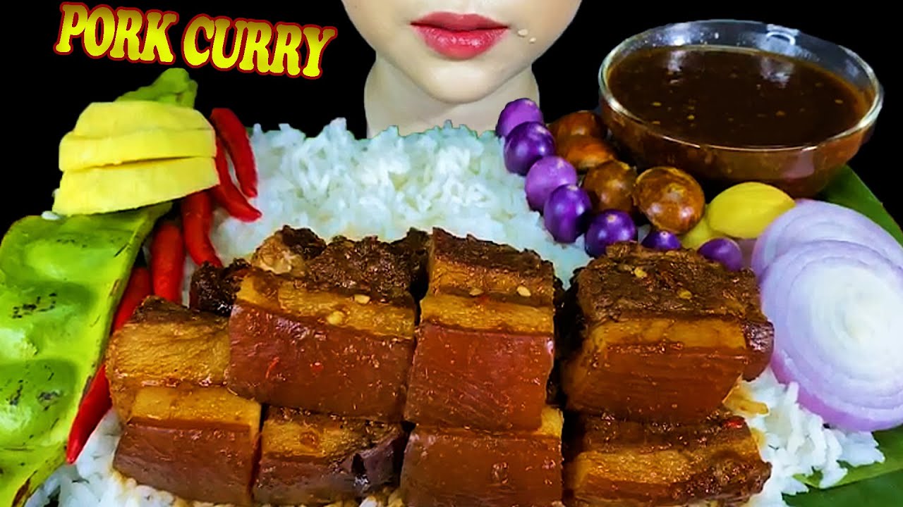 MUKBANG EATING||PORK CURRY, JENKOL( DOGFRUIT ), STINK BEAN( PETAI ) & RICE 먹방 MUKBANG