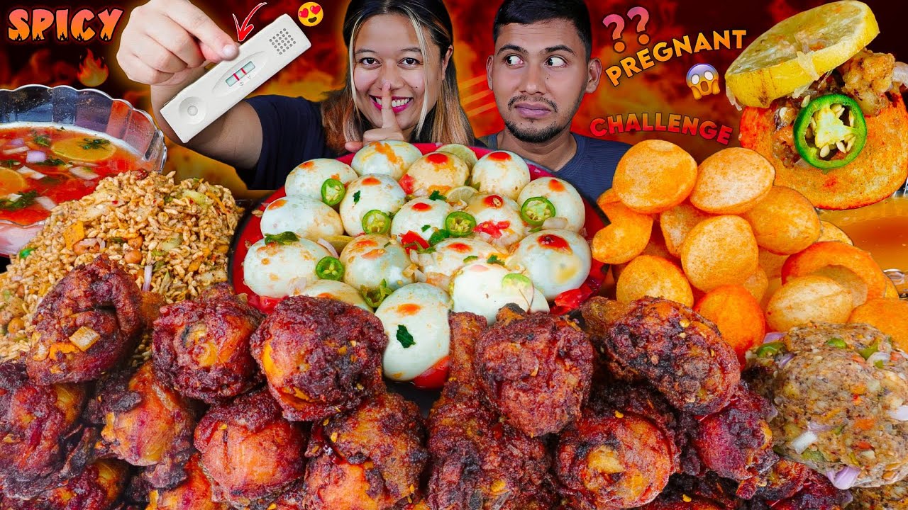 AM I PREGNANT? 😱 Spicy Panipuri, Chatpate, Chicken Leg Piece & Boiled Eggs Challenge with My Husband