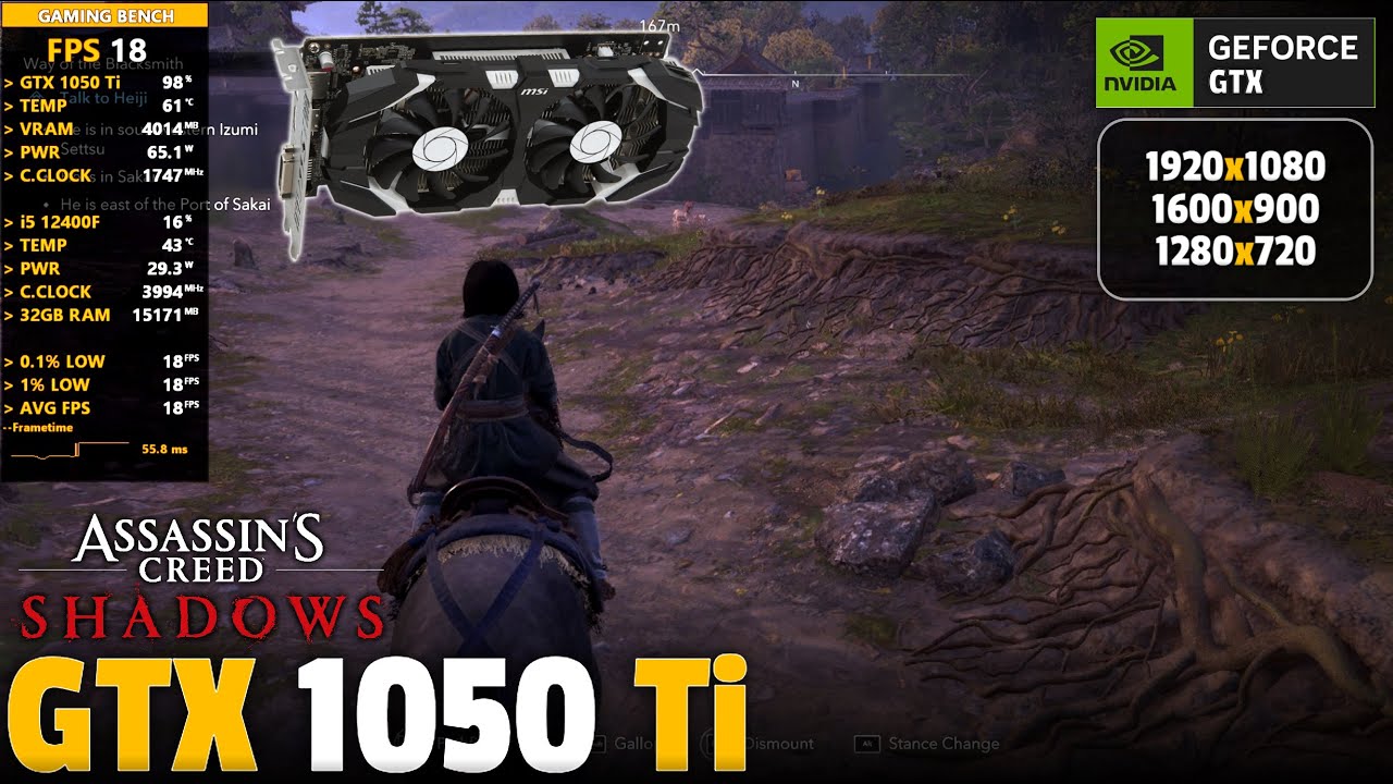 GTX 1050 Ti in Assassin Creed Shadows | 1080p, 900p, 720p